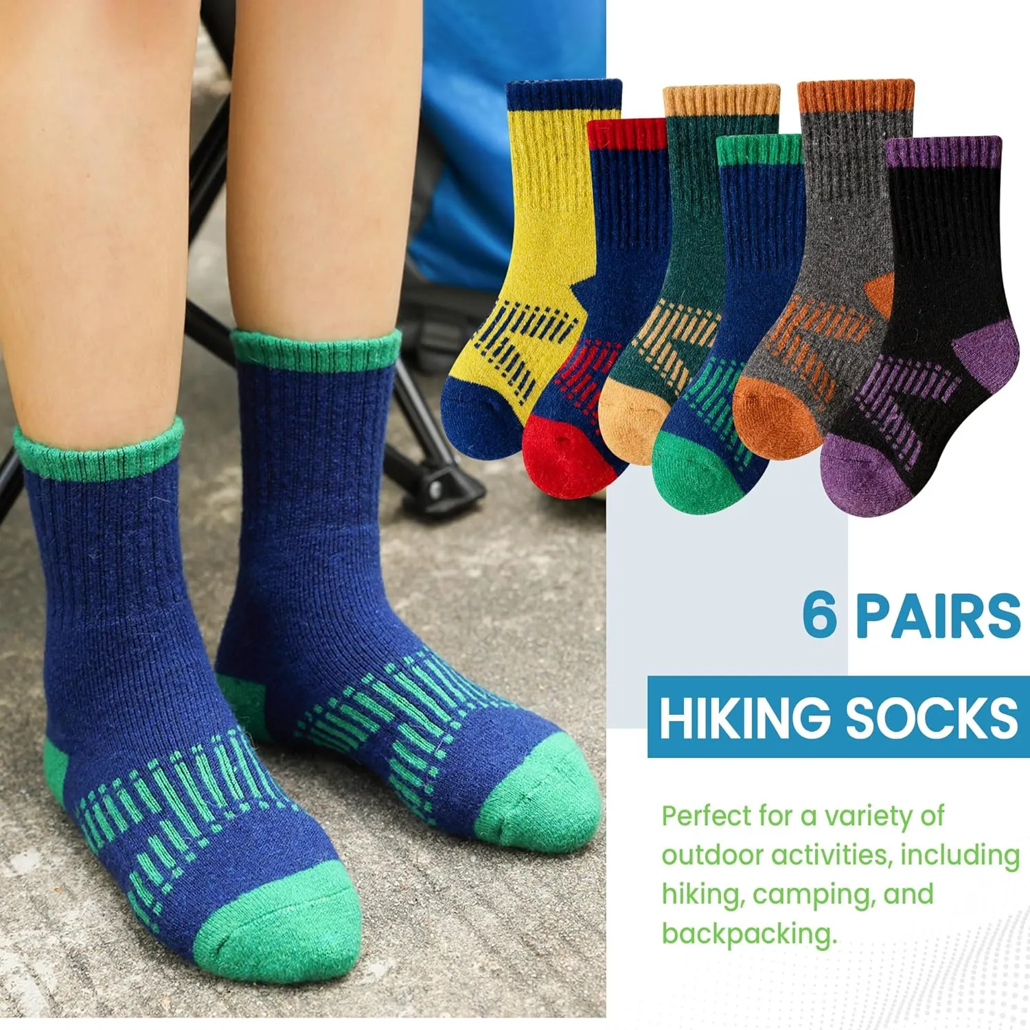 WEVIAS Kids Merino Wool Hiking Socks Boys Thermal Winter Cozy Boot Warm Cushion Socks 6 Pairs