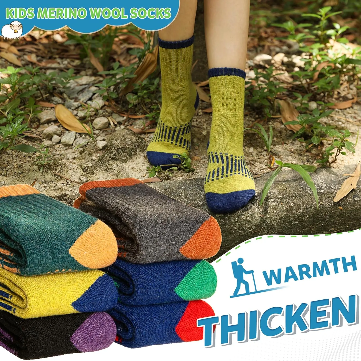 WEVIAS Kids Merino Wool Hiking Socks Boys Thermal Winter Cozy Boot Warm Cushion Socks 6 Pairs