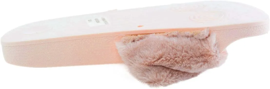 Wild Diva Matty-01 Open Toe Fluffy Fux Fur Rubber Molded Footbed Slides,Pink,6