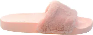 Wild Diva Matty-01 Open Toe Fluffy Fux Fur Rubber Molded Footbed Slides,Pink,6