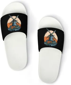 Windmill in Holand Home Slipper PVC Open Toe Shower Shoes Non-Slip Bathroom Sandals Pool Sandals for Men Women