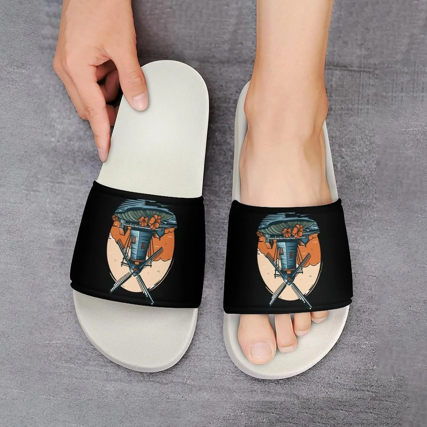 Windmill in Holand Home Slipper PVC Open Toe Shower Shoes Non-Slip Bathroom Sandals Pool Sandals for Men Women