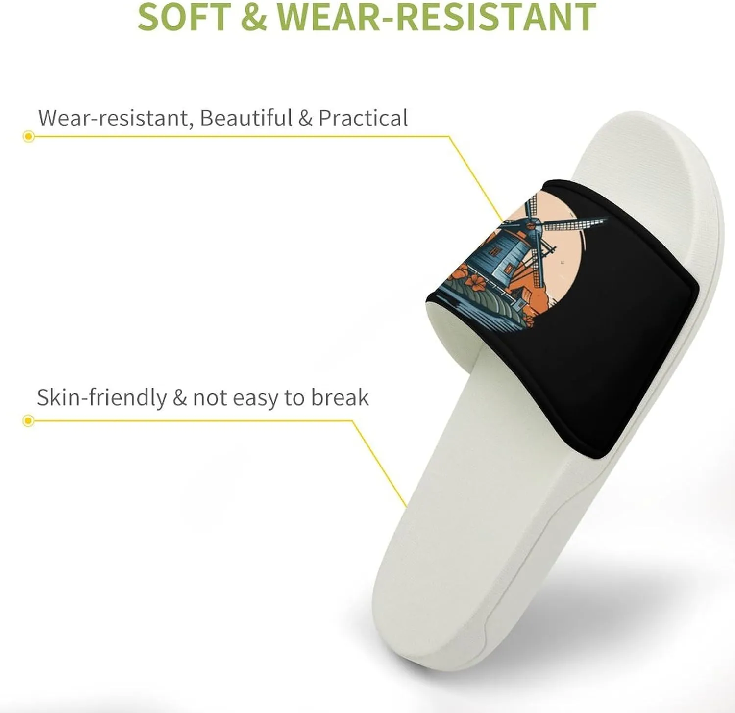Windmill in Holand Home Slipper PVC Open Toe Shower Shoes Non-Slip Bathroom Sandals Pool Sandals for Men Women