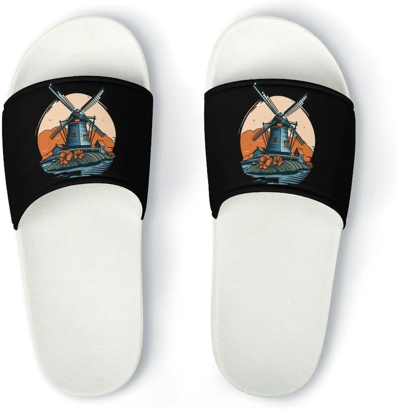 Windmill in Holand Home Slipper PVC Open Toe Shower Shoes Non-Slip Bathroom Sandals Pool Sandals for Men Women