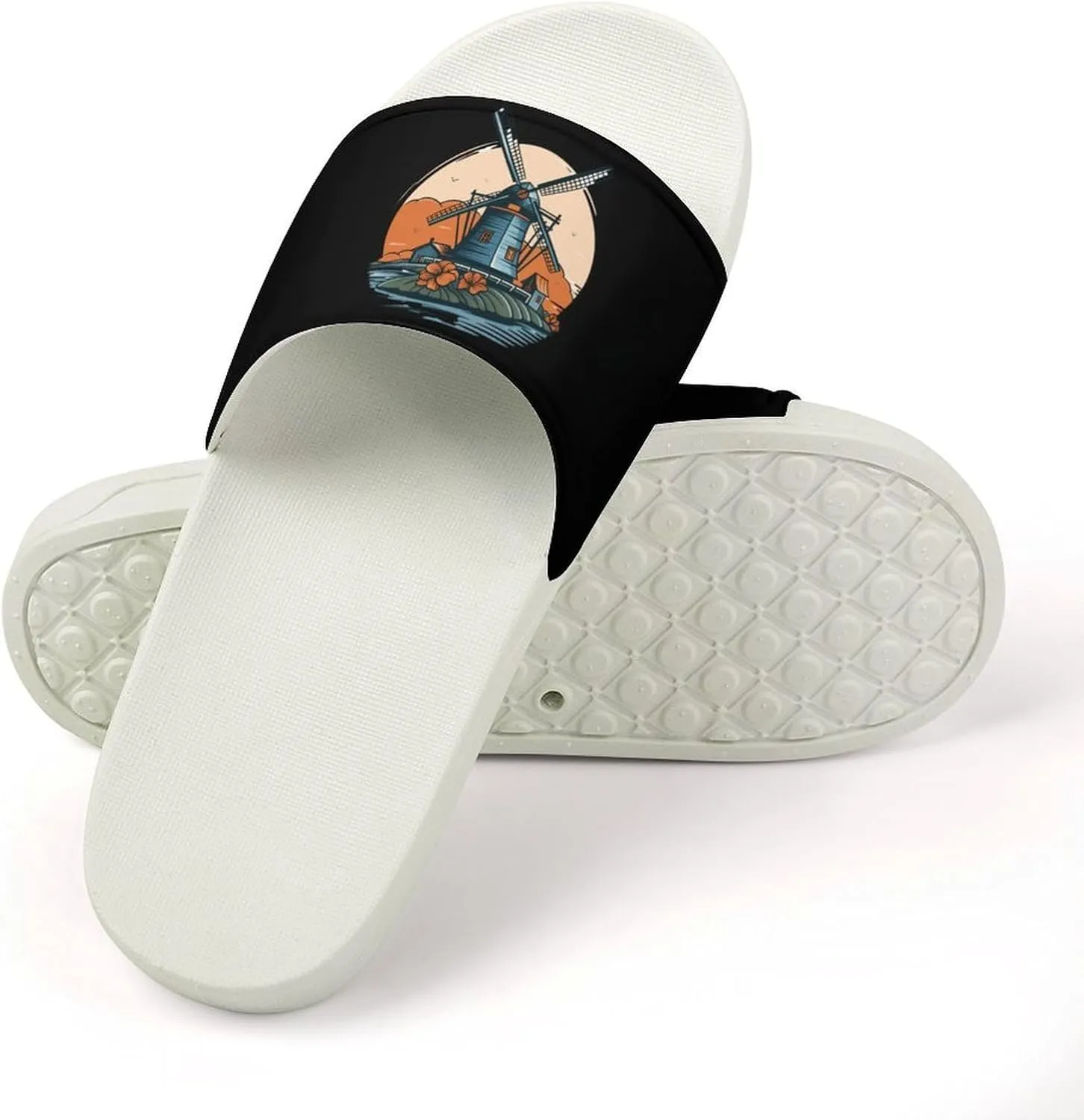 Windmill in Holand Home Slipper PVC Open Toe Shower Shoes Non-Slip Bathroom Sandals Pool Sandals for Men Women