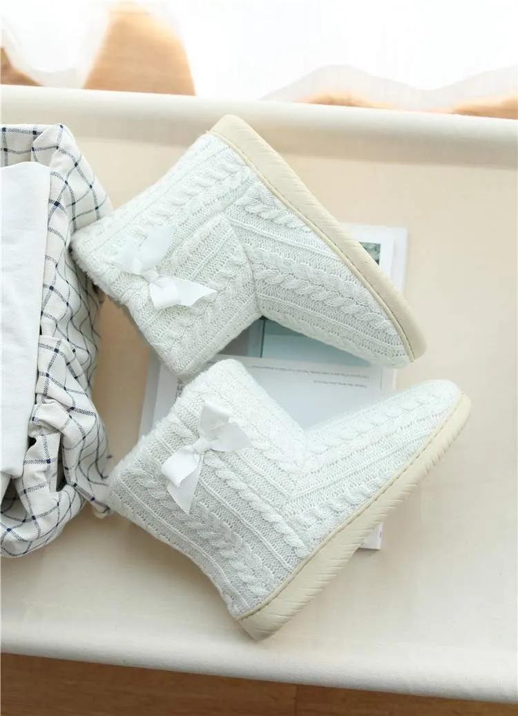 Winter Thick Plush Liner Bootie Women Teen Girls Cozy Thermal Knit Outdoor Indoor Slippers High-Top Pull on Shoes Lightweight Anti-Slip Ankle Boots Foot Warmer