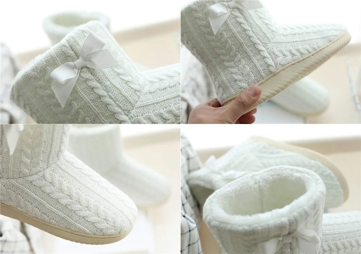 Winter Thick Plush Liner Bootie Women Teen Girls Cozy Thermal Knit Outdoor Indoor Slippers High-Top Pull on Shoes Lightweight Anti-Slip Ankle Boots Foot Warmer