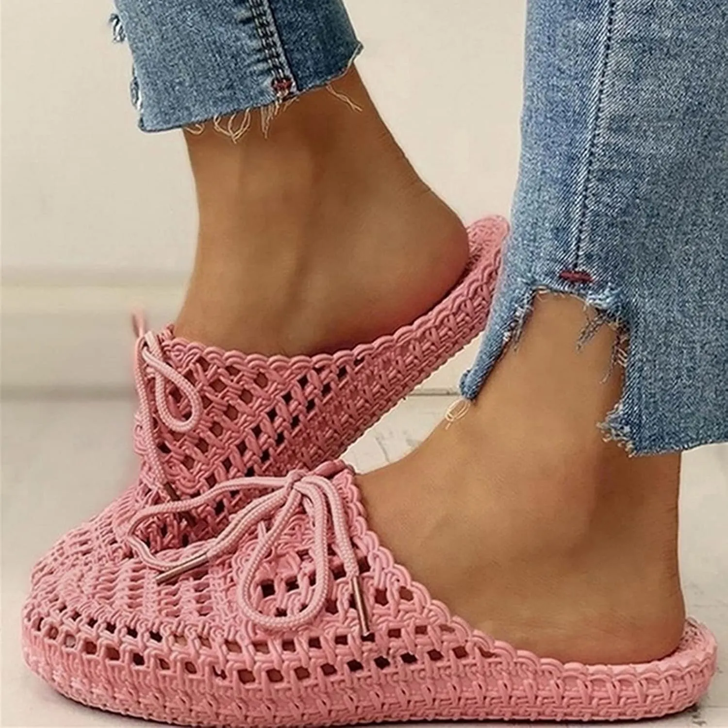 Women Breathable Mesh Net Slippers Sandals Comfort Garden Shoes PVC Hollow Out Flat Heel Slide Sandals Outdoor Sports Casual Summer Beach Shoes,White,US6EU37