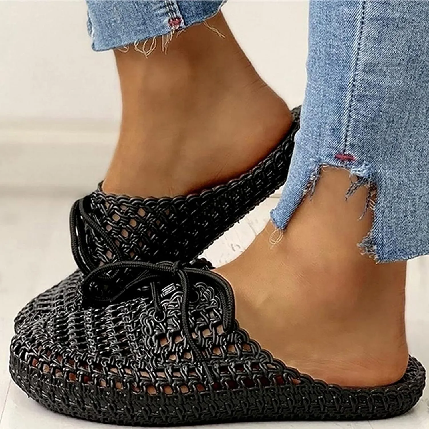 Women Breathable Mesh Net Slippers Sandals Comfort Garden Shoes PVC Hollow Out Flat Heel Slide Sandals Outdoor Sports Casual Summer Beach Shoes,White,US6EU37