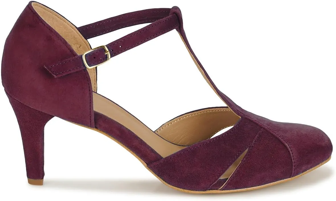 Women Kitten Heels Mary Jane Pumps Shoes Ankle T-Strap Closed Round Toe Sandals Heeled Cut Out Suede Mary Janes Dress Shoe Mid Thin Heel Patchwork Office Ladies Wedding Party Dance 4-11 M US