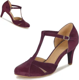 Women Kitten Heels Mary Jane Pumps Shoes Ankle T-Strap Closed Round Toe Sandals Heeled Cut Out Suede Mary Janes Dress Shoe Mid Thin Heel Patchwork Office Ladies Wedding Party Dance 4-11 M US