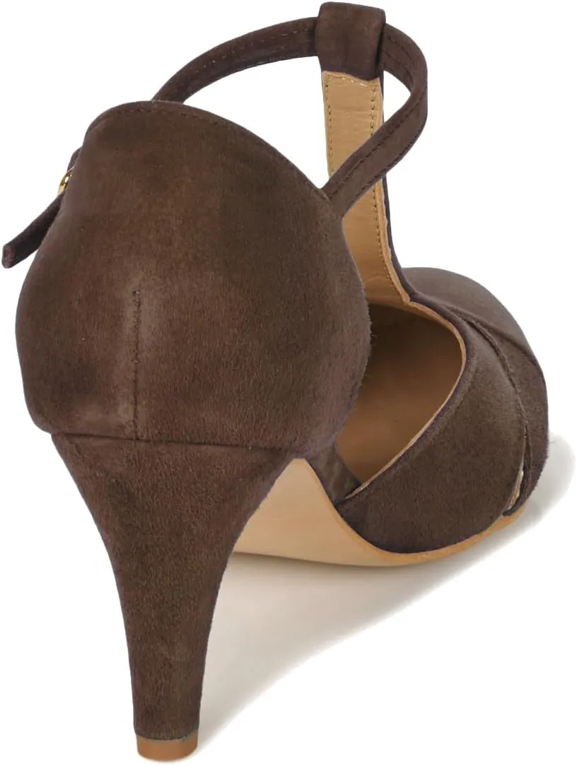 Women Kitten Heels Mary Jane Pumps Shoes Ankle T-Strap Closed Round Toe Sandals Heeled Cut Out Suede Mary Janes Dress Shoe Mid Thin Heel Patchwork Office Ladies Wedding Party Dance 4-11 M US