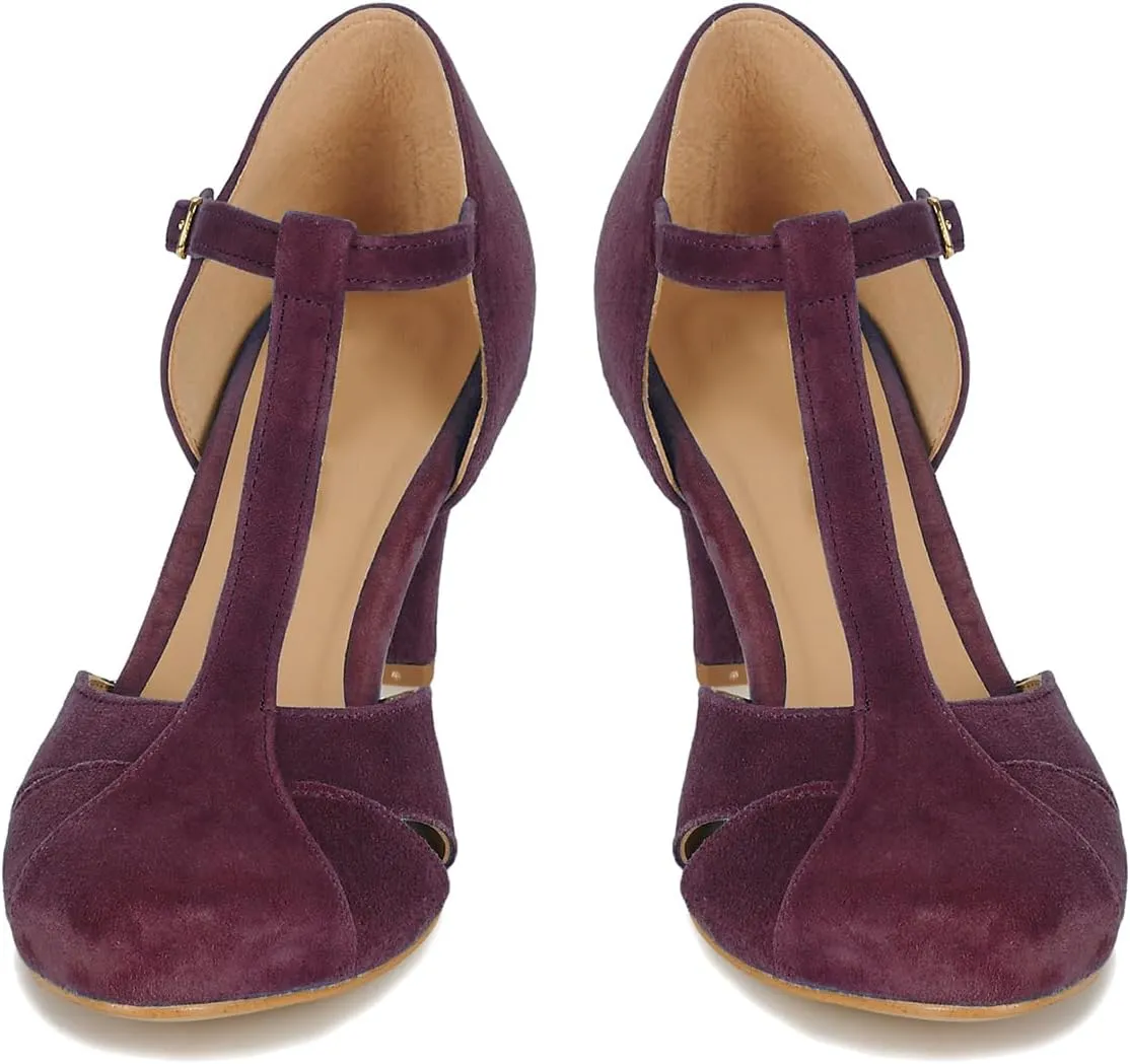 Women Kitten Heels Mary Jane Pumps Shoes Ankle T-Strap Closed Round Toe Sandals Heeled Cut Out Suede Mary Janes Dress Shoe Mid Thin Heel Patchwork Office Ladies Wedding Party Dance 4-11 M US