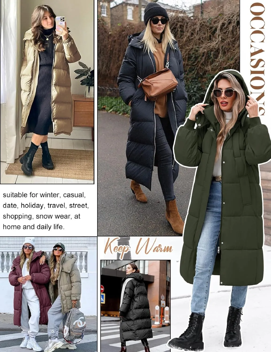 Women Long Puffer Coat Winter Warm Hooded Jacket Long Sleeve Parka Full Length Down Coats With Zip