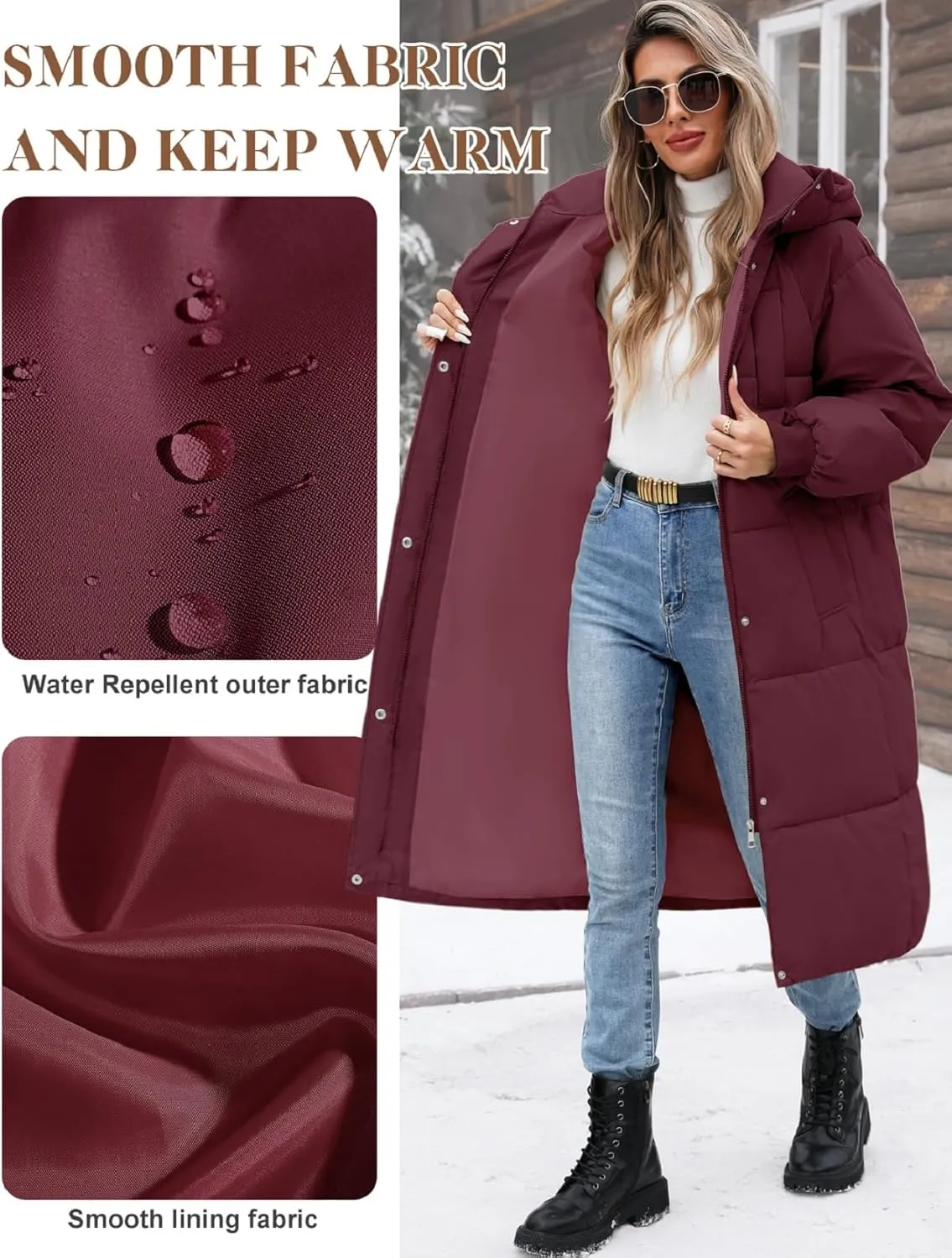 Women Long Puffer Coat Winter Warm Hooded Jacket Long Sleeve Parka Full Length Down Coats With Zip
