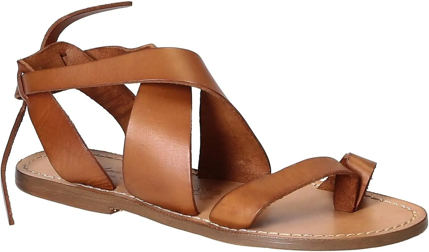 Women Sandals in Dark Brown Leather Handmade in Italy