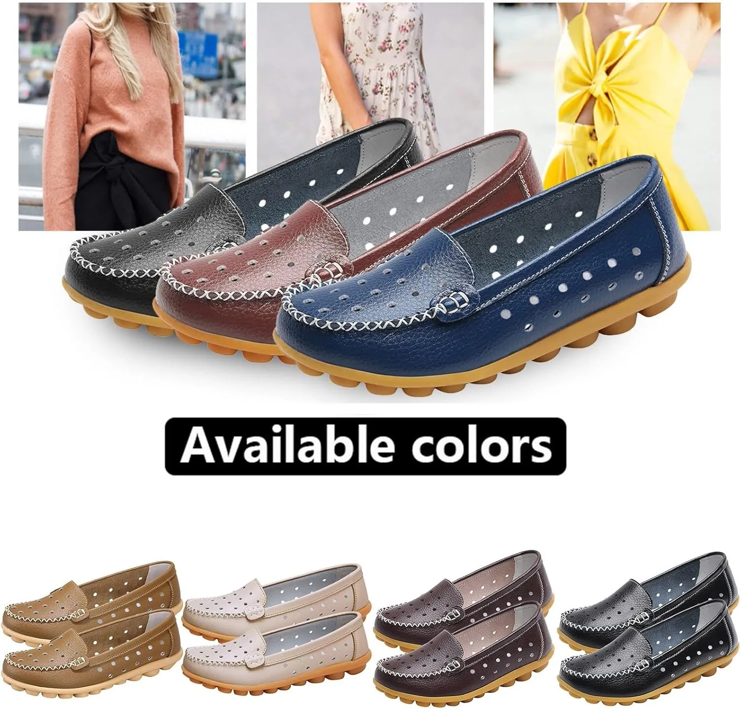 Women Shoes Fashionable Leather Shoes Hollow Breathable Single Shoes Loafers Casual Shoes Comfy Boots for Women