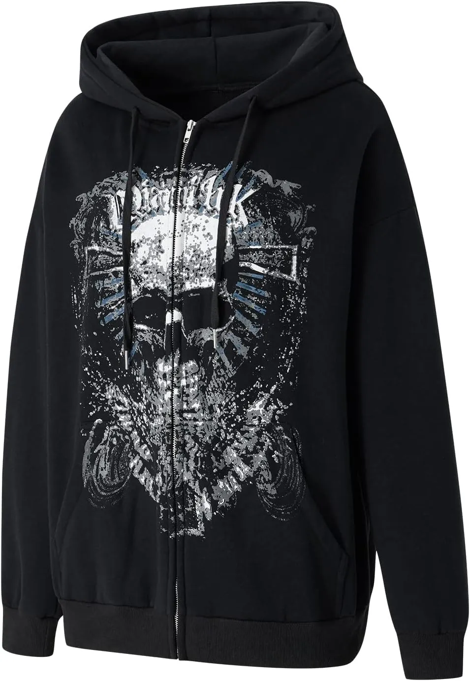 Women Vintage Oversized Long Sleeve Skeleton Printed Sweatshirt Zip Up Goth Hoodie Y2k Aesthetic Jacket Streetwear