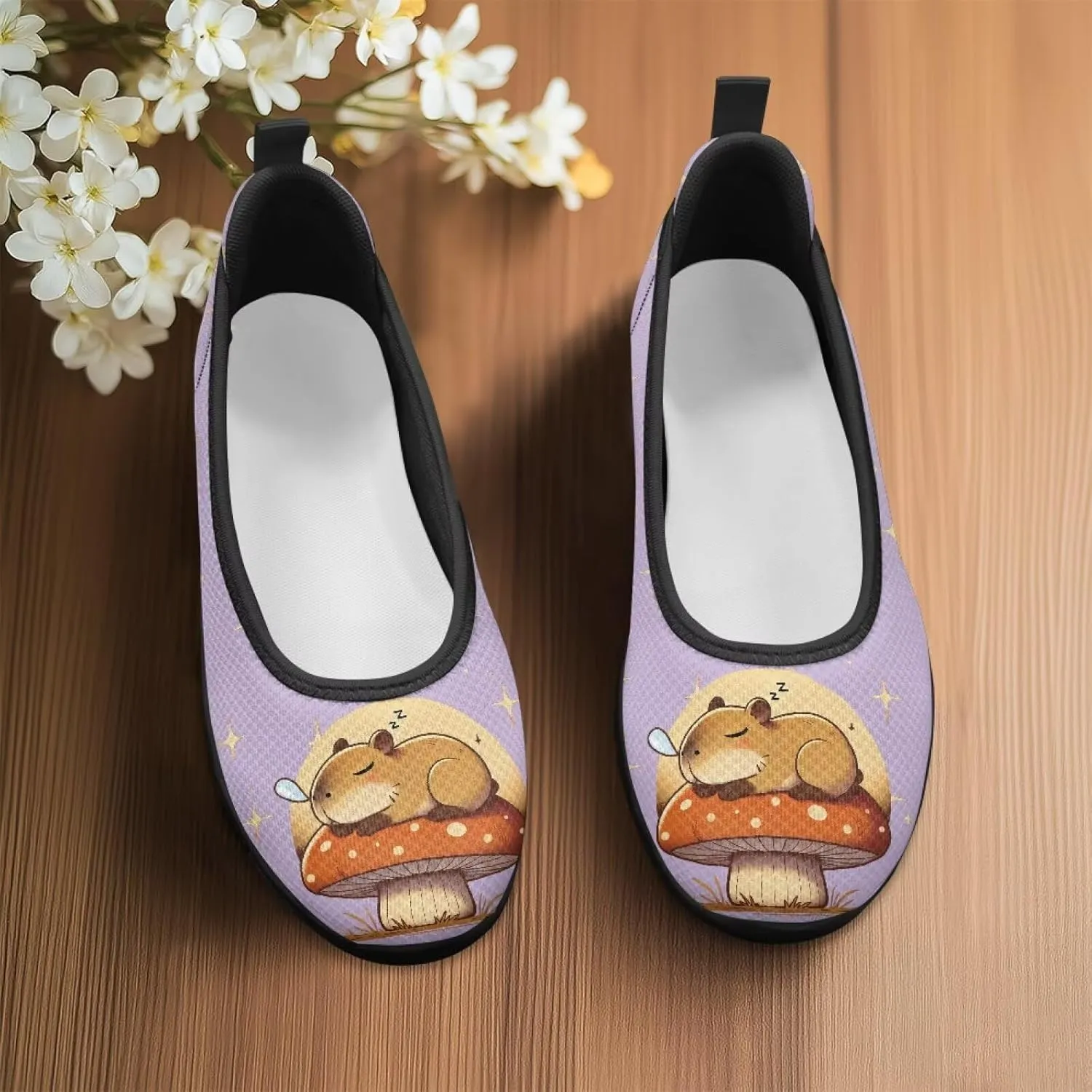 Women's Animals Slip On Sneakers Breathable Mesh Flats Shoes Lightweight Casual Walking Shoes for Shopping & Leisure Black Sole Size 6-11
