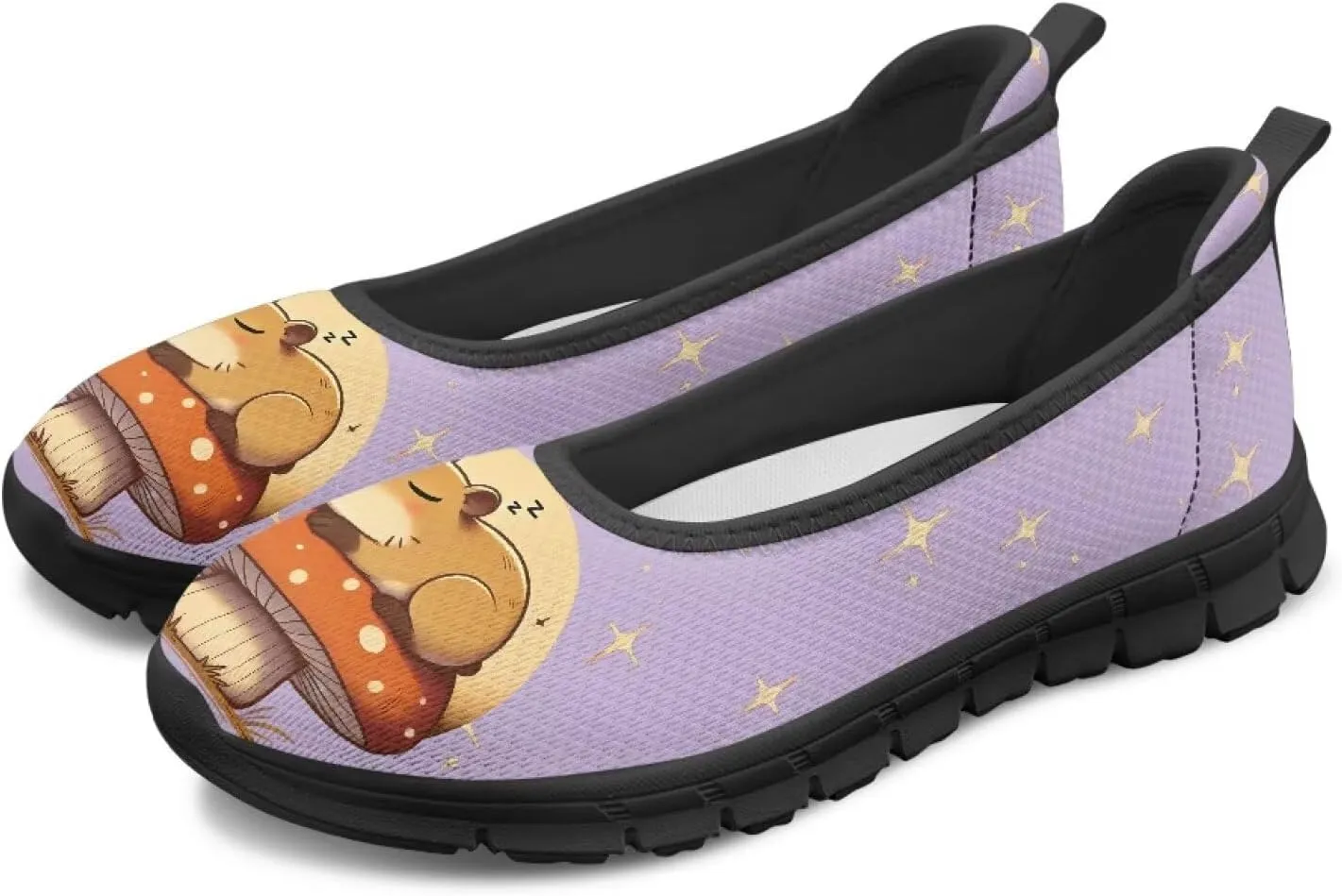 Women's Animals Slip On Sneakers Breathable Mesh Flats Shoes Lightweight Casual Walking Shoes for Shopping & Leisure Black Sole Size 6-11