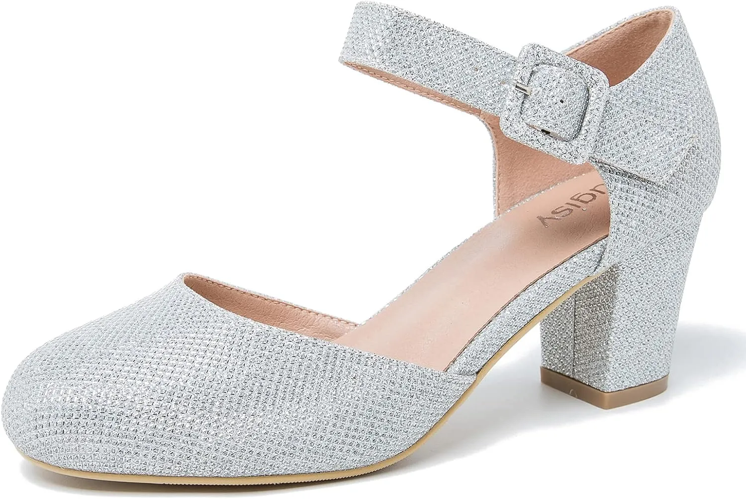 Women's Ankle Strap Pumps Closed Round Toe Buckle Low Chunky Block Heel D'Orsay Sandals Comfortable Dress Wedding Party Office Shoes