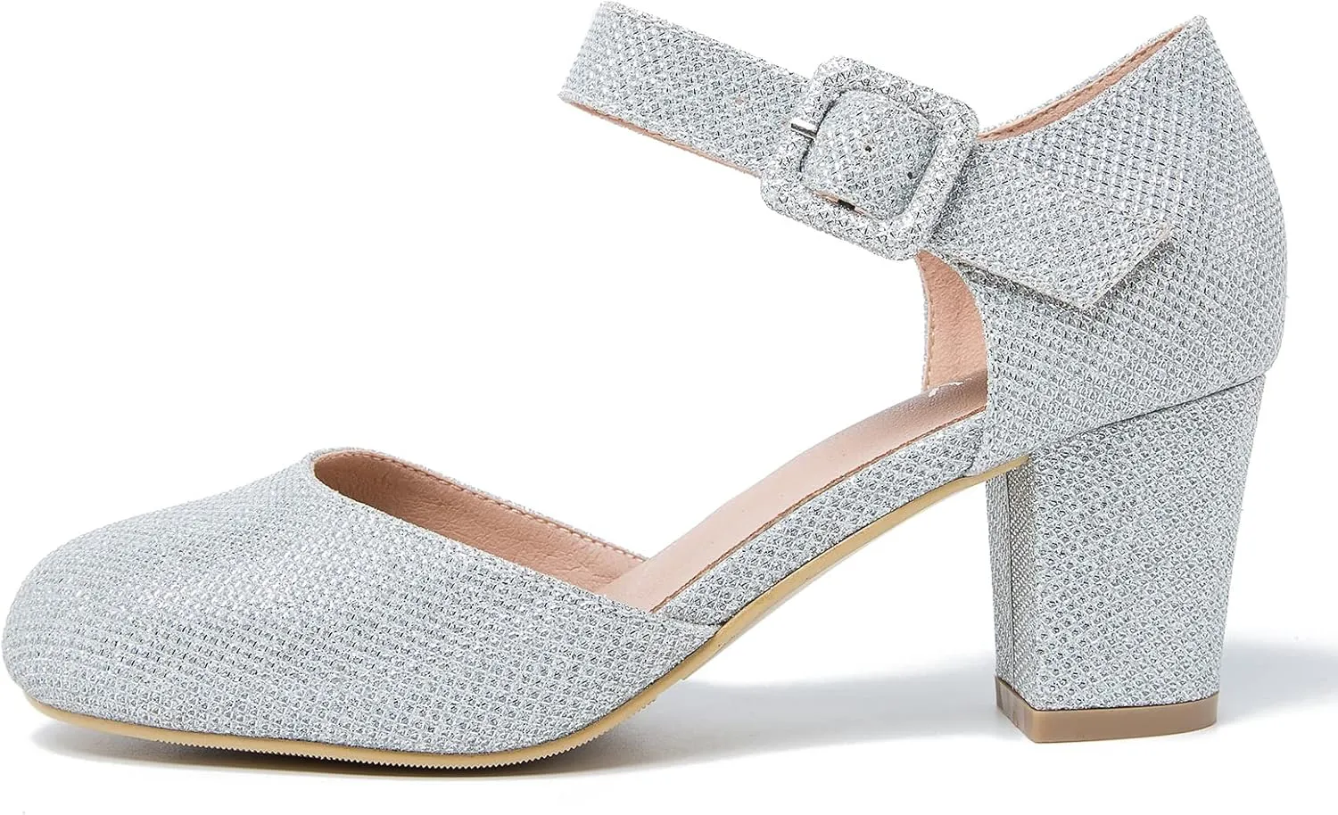 Women's Ankle Strap Pumps Closed Round Toe Buckle Low Chunky Block Heel D'Orsay Sandals Comfortable Dress Wedding Party Office Shoes