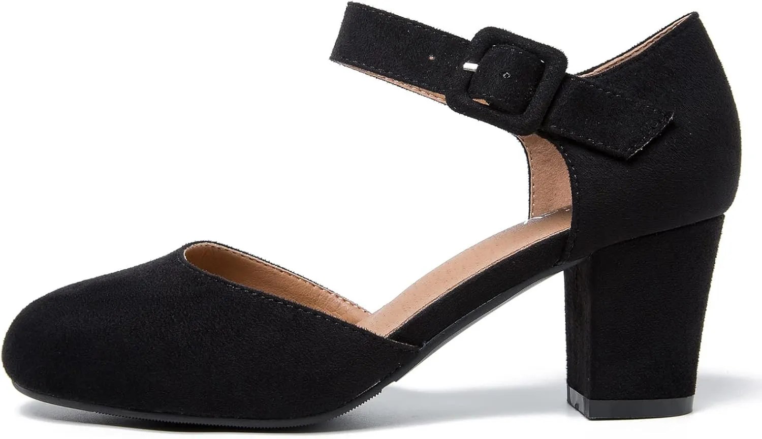 Women's Ankle Strap Pumps Closed Round Toe Buckle Low Chunky Block Heel D'Orsay Sandals Comfortable Dress Wedding Party Office Shoes