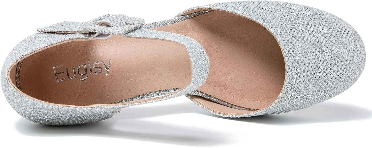 Women's Ankle Strap Pumps Closed Round Toe Buckle Low Chunky Block Heel D'Orsay Sandals Comfortable Dress Wedding Party Office Shoes
