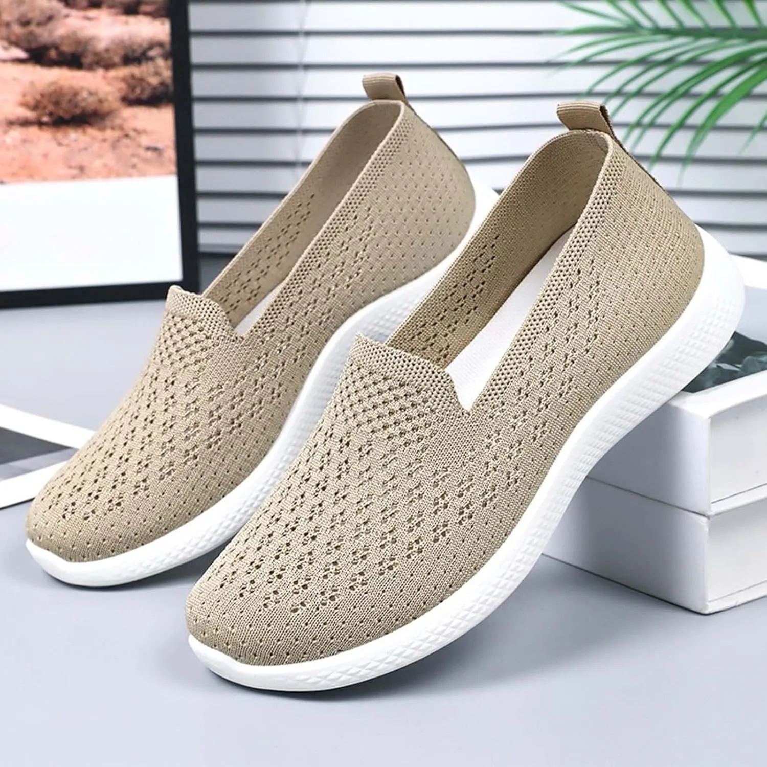 Womens Backless Sneakers Mesh Slip-on Mule Shoes Breathable Slippers Flat Soft Sole Classic Comfort for Gym Travel Work