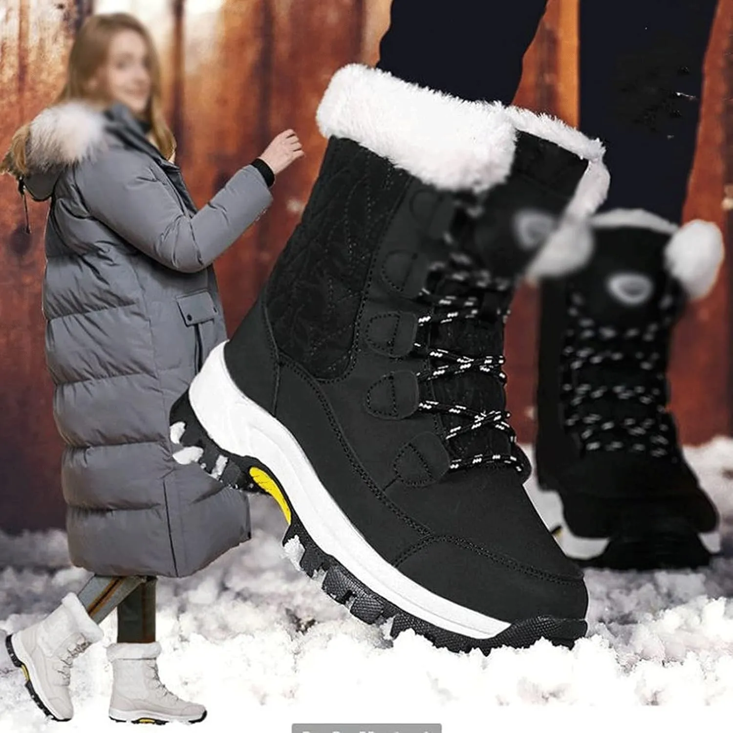 Womens Boots Crystal Winter Women's Snow Boots Waterproof Pure Color Lovely Warm Cotton Shoes Tube Suede Genuine Non-Slip Boot