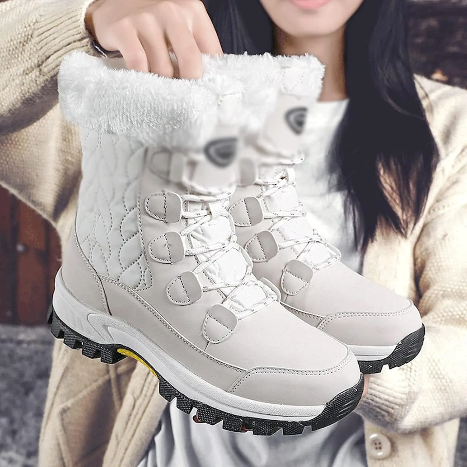 Womens Boots Crystal Winter Women's Snow Boots Waterproof Pure Color Lovely Warm Cotton Shoes Tube Suede Genuine Non-Slip Boot