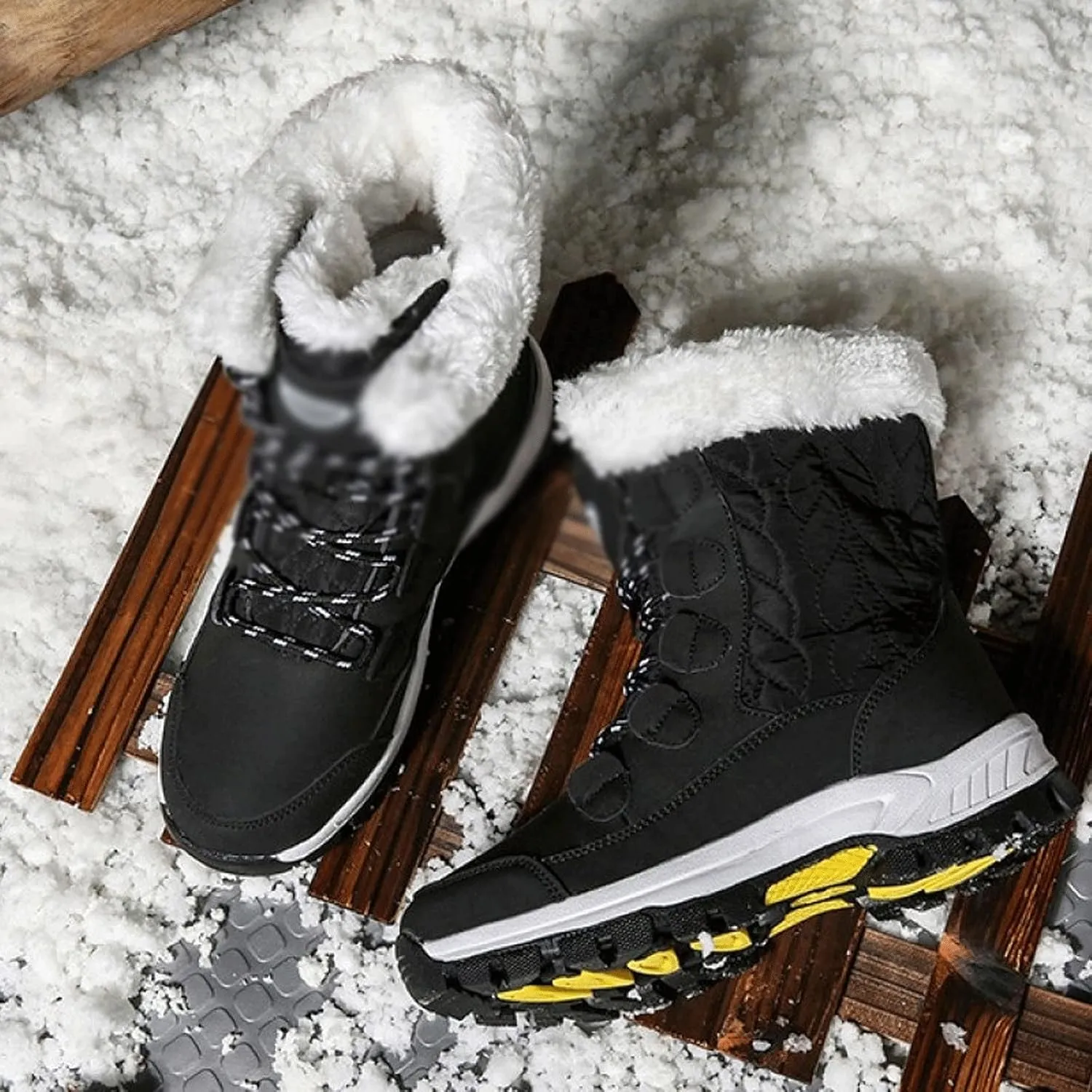 Womens Boots Crystal Winter Women's Snow Boots Waterproof Pure Color Lovely Warm Cotton Shoes Tube Suede Genuine Non-Slip Boot