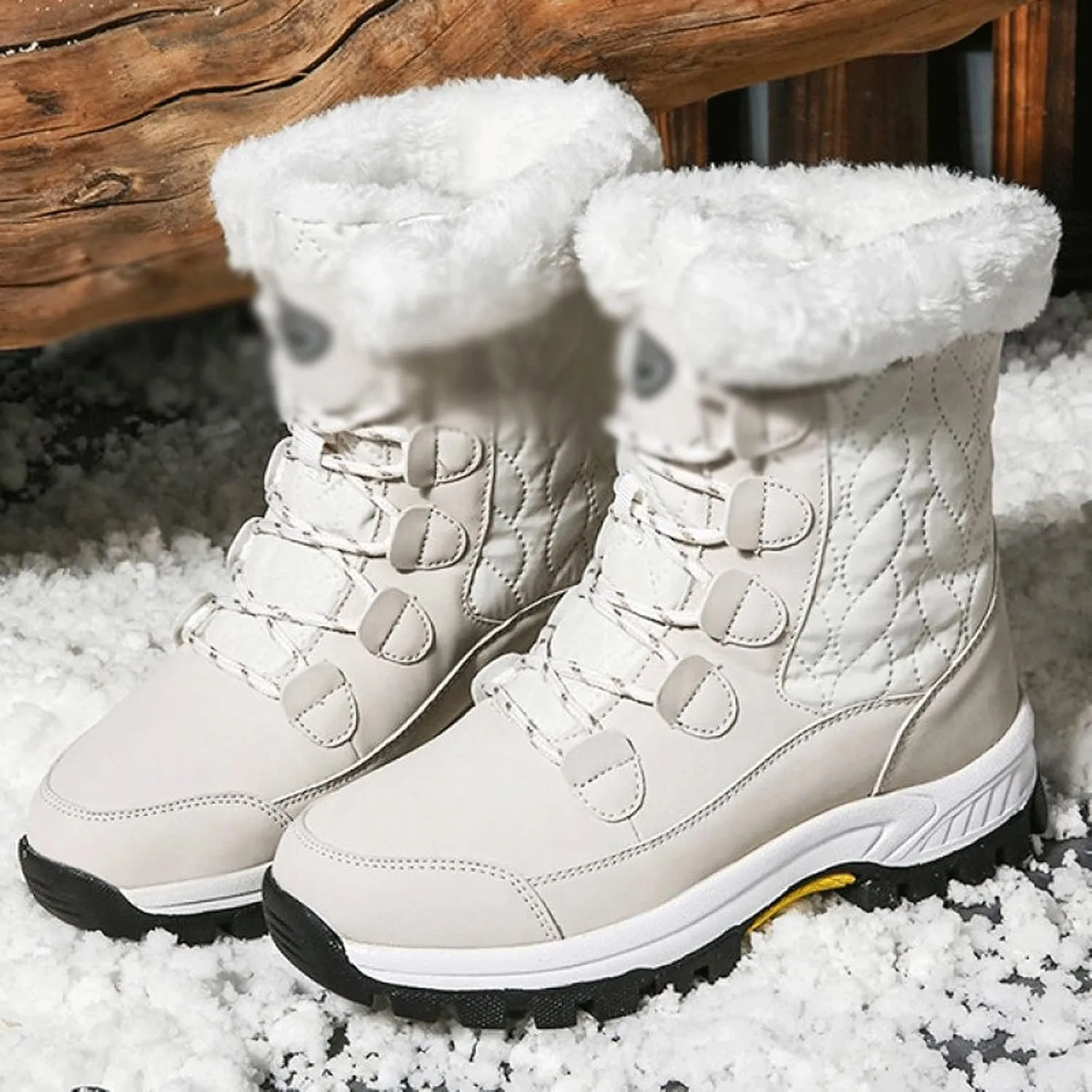 Womens Boots Crystal Winter Women's Snow Boots Waterproof Pure Color Lovely Warm Cotton Shoes Tube Suede Genuine Non-Slip Boot