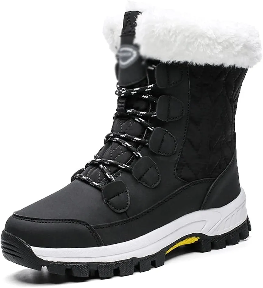 Womens Boots Crystal Winter Women's Snow Boots Waterproof Pure Color Lovely Warm Cotton Shoes Tube Suede Genuine Non-Slip Boot