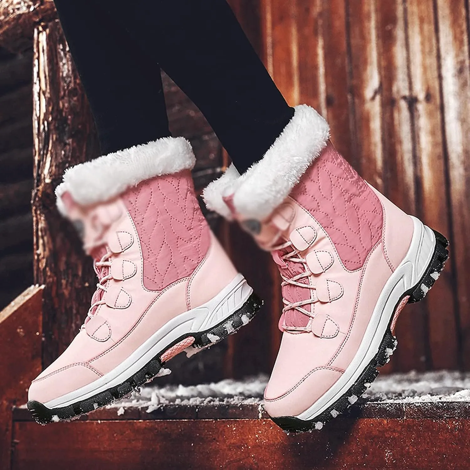 Womens Boots Crystal Winter Women's Snow Boots Waterproof Pure Color Lovely Warm Cotton Shoes Tube Suede Genuine Non-Slip Boot