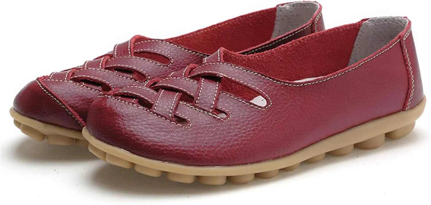 Women's Casual Flat Loafer Comfort Slip On Walking Boat Shoe Lightweight Soft Leather Driving Moccasins Closed Toe Sandals