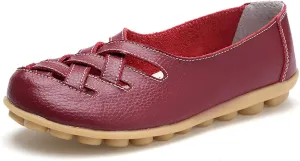 Women's Casual Flat Loafer Comfort Slip On Walking Boat Shoe Lightweight Soft Leather Driving Moccasins Closed Toe Sandals