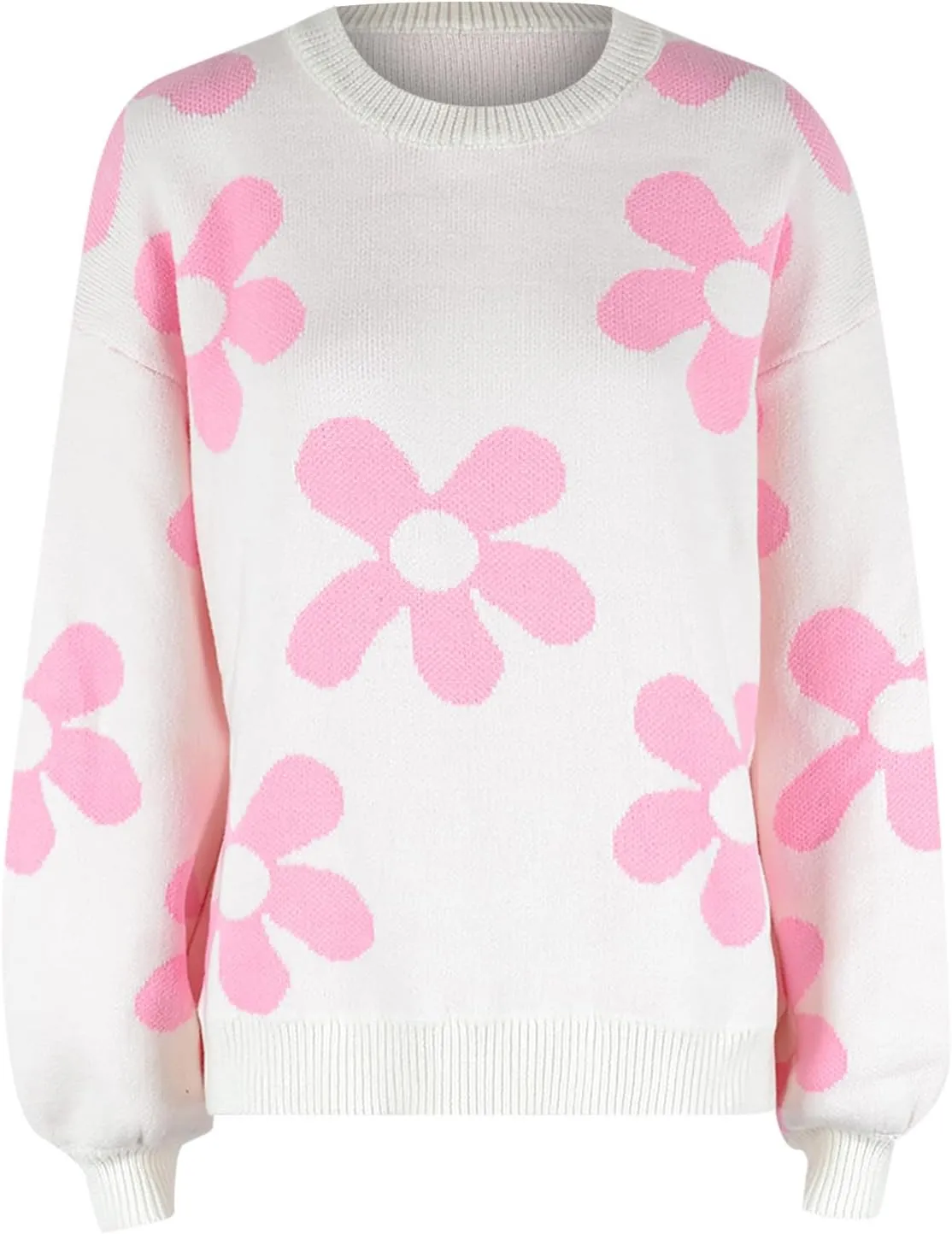 Women's Casual Flower Knitted Sweaters Crewneck Long Sleeve Chunky Cable Knit Pullover 2023 Fashion Clothes