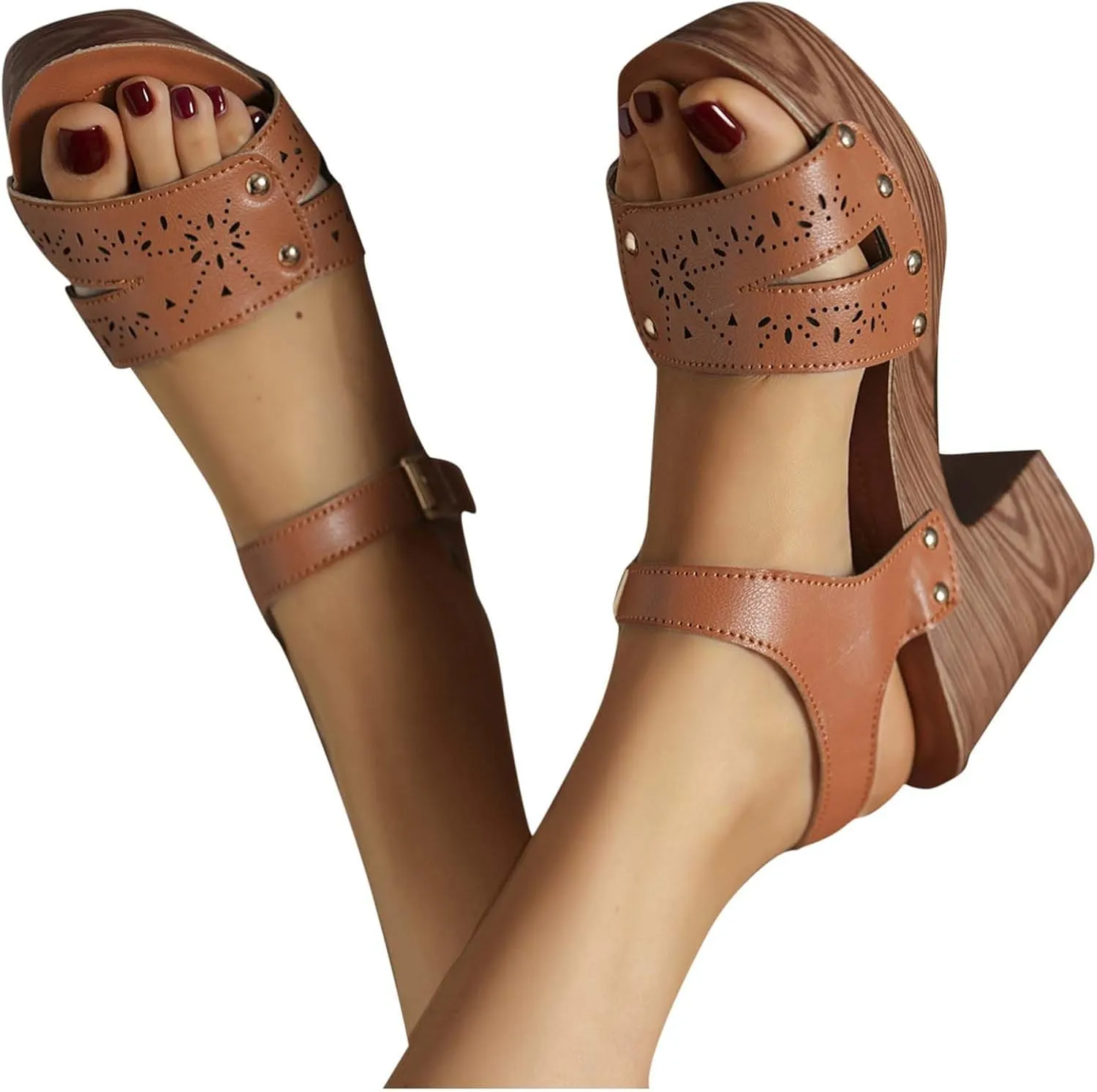 Womens Chunky Block Heels Open Toe Ankle Strap Platforms Adjustable Buckle Arch Fit Hollow Out Sandals Wedding Party