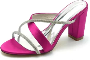 Women's Chunky Heels Closed Toe Dress Pumps Shoes Rhinestone Pointed Toe Slingback Wedding Bridal Shoes