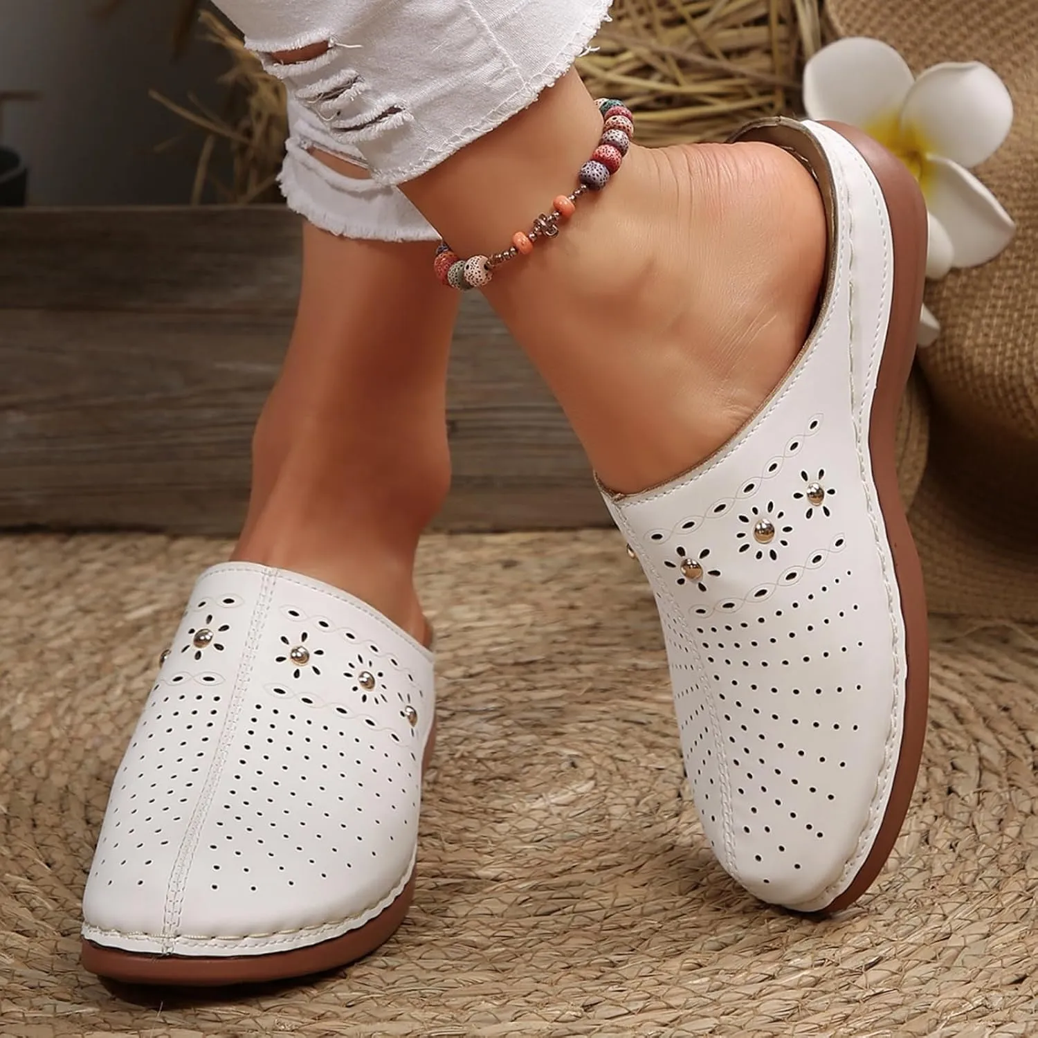 Womens Clogs Mules Arch Support Slip On Closed Toe Wedge Sandals Summer Comfortable Backless Casual Beach Walking Shoes