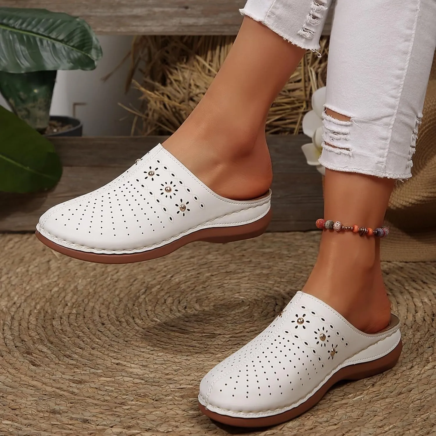 Womens Clogs Mules Arch Support Slip On Closed Toe Wedge Sandals Summer Comfortable Backless Casual Beach Walking Shoes