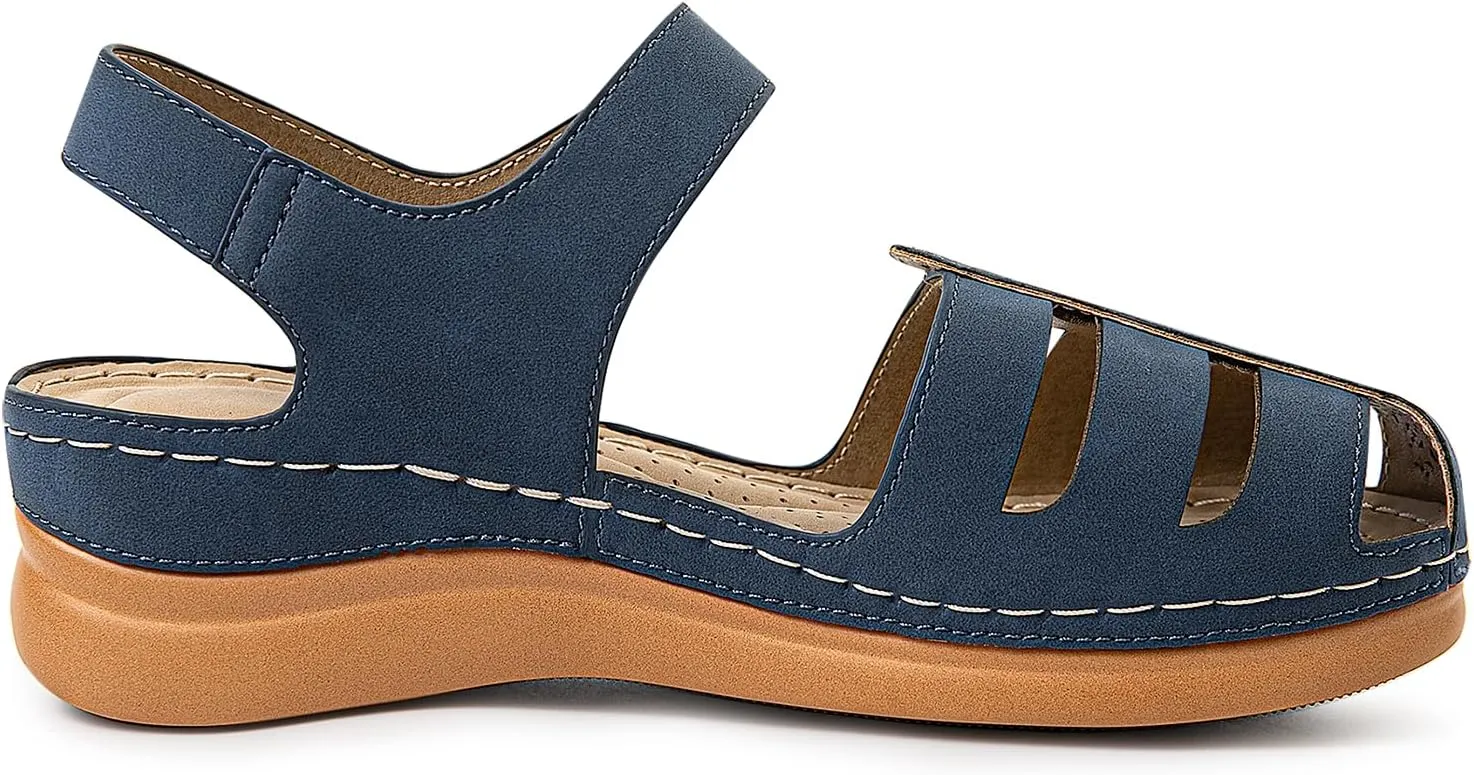 Women's Closed Toe Wedge Sandals - Dressy Summer Fisherman Sandals Comfortable