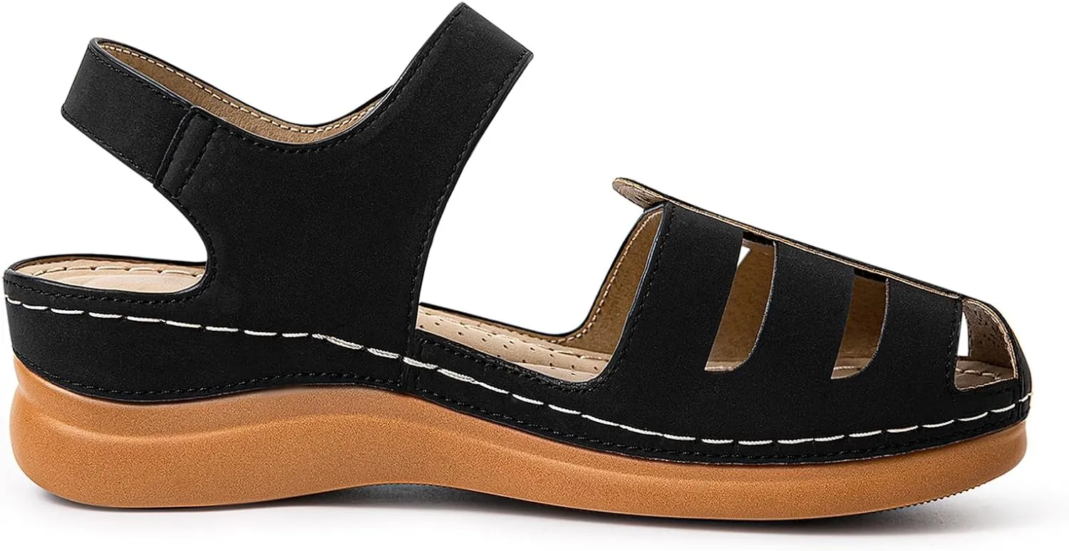 Women's Closed Toe Wedge Sandals - Dressy Summer Fisherman Sandals Comfortable