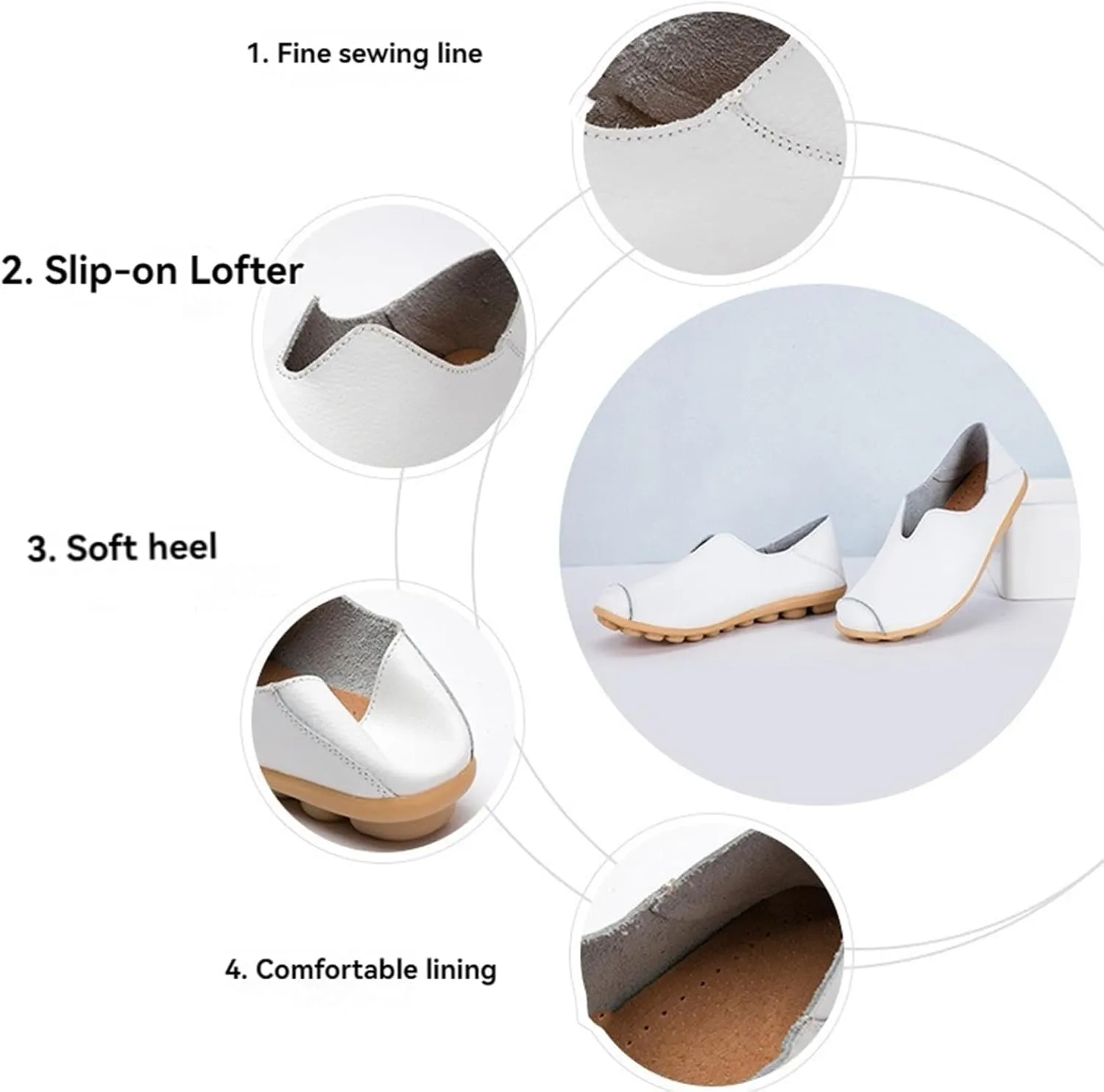 Women's Comfort Walking Boat Shoe Breathable Walking Office Flat Loafer Casual Leather Flats Slip On Driving Loafers Comfortable Orthopedic Shoes