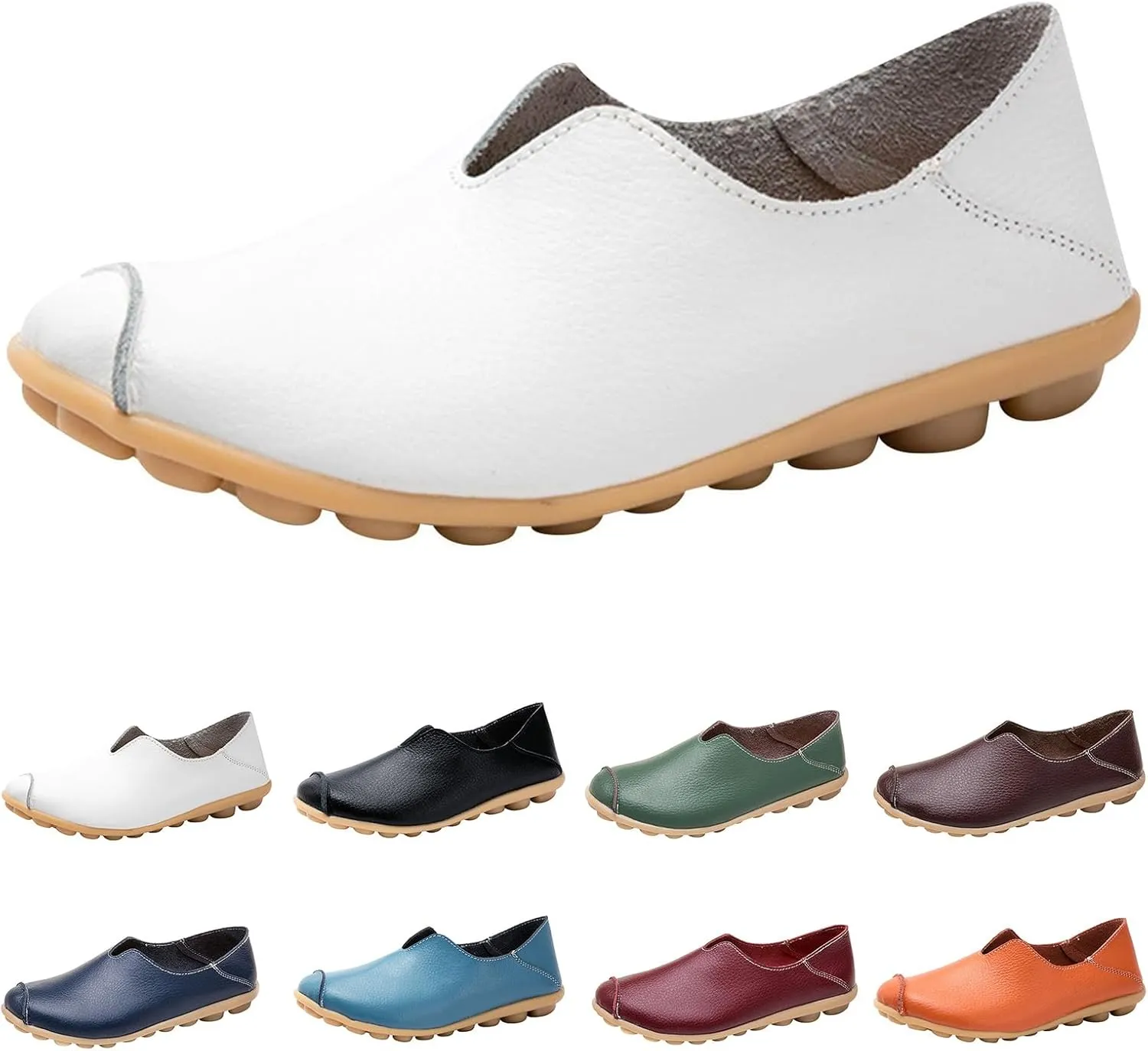 Women's Comfort Walking Boat Shoe Breathable Walking Office Flat Loafer Casual Leather Flats Slip On Driving Loafers Comfortable Orthopedic Shoes