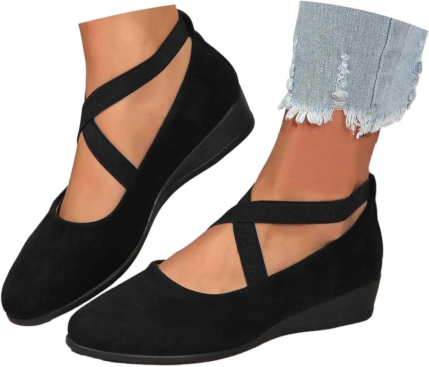 Women's Comfortable Fashion Elastic Ankle Straps Flats Shoes Pull-On Criss-Cross Ballet Girls Dress Little Gracy Mary Shoes Dressy Crisscross Strap Ballerina Flats Closed Toe Slip On Flat