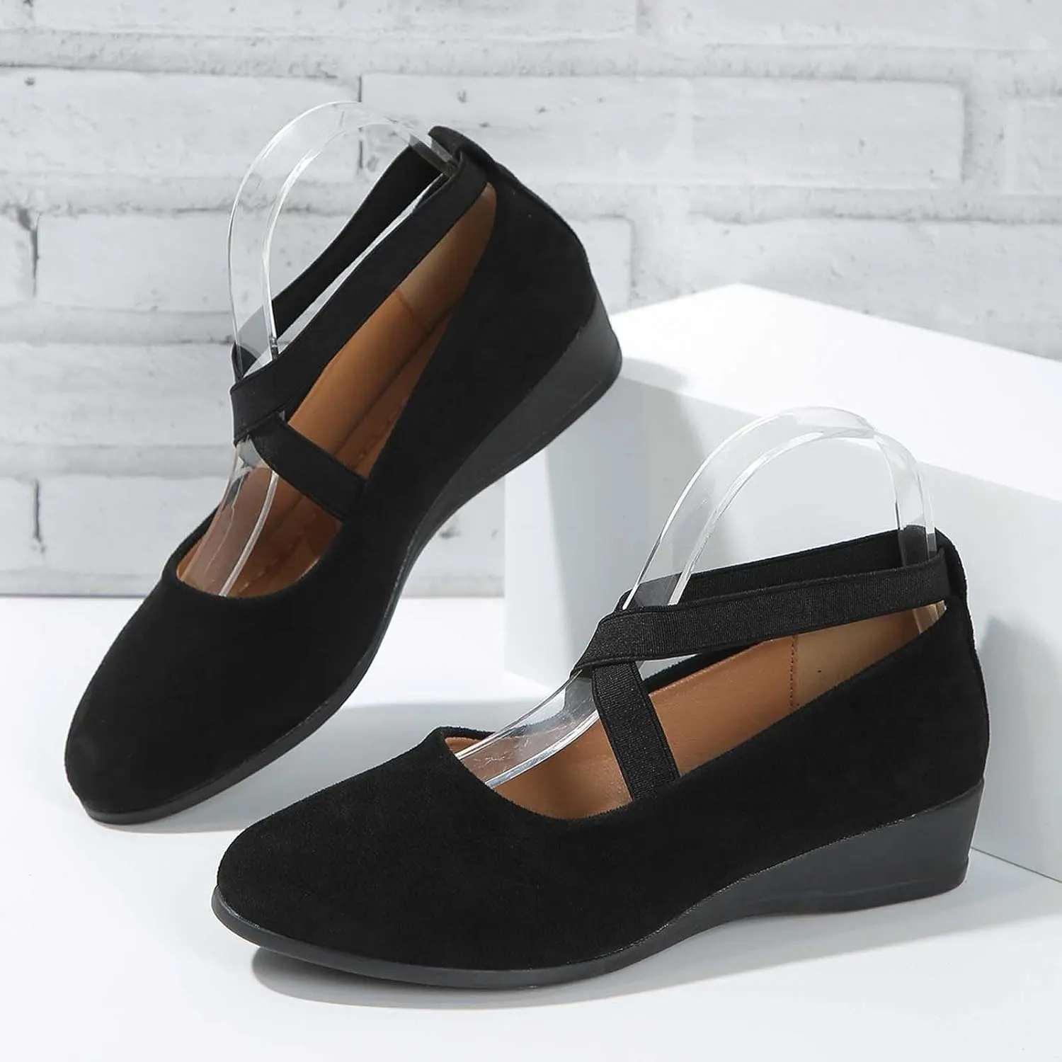 Women's Comfortable Fashion Elastic Ankle Straps Flats Shoes Pull-On Criss-Cross Ballet Girls Dress Little Gracy Mary Shoes Dressy Crisscross Strap Ballerina Flats Closed Toe Slip On Flat