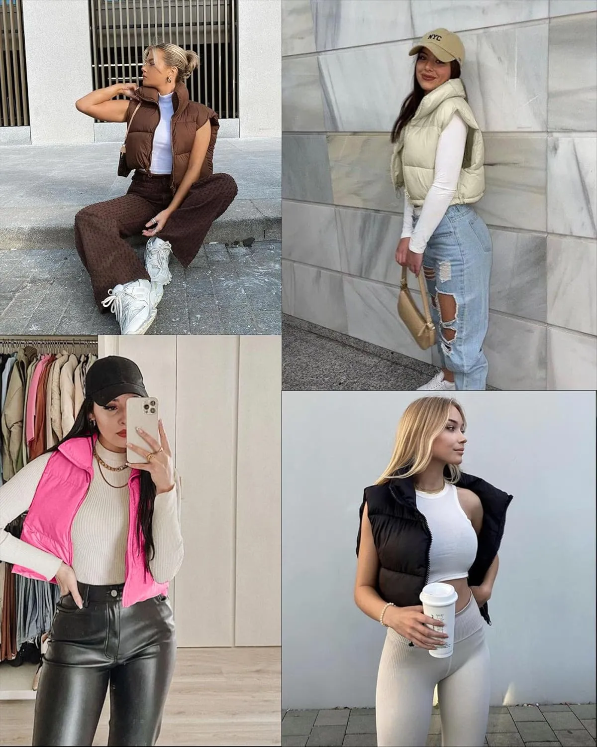 Women's Cropped Puffer Vest Sleeveless High Stand Collar Crop Outerwear Zip Up Warm Padded Gilet