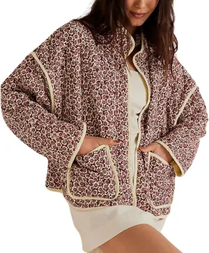 Womens Cropped Quilted Lightweight Jackets Floral Printed Open Front Puffer Coat Cardigan